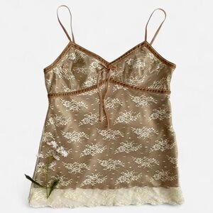 Vintage Y2K tan lace cami tank top